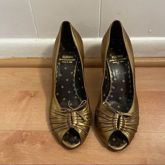 Moschino Cheapandchic Gold Peeptoe Heels - Picture 1 of 7